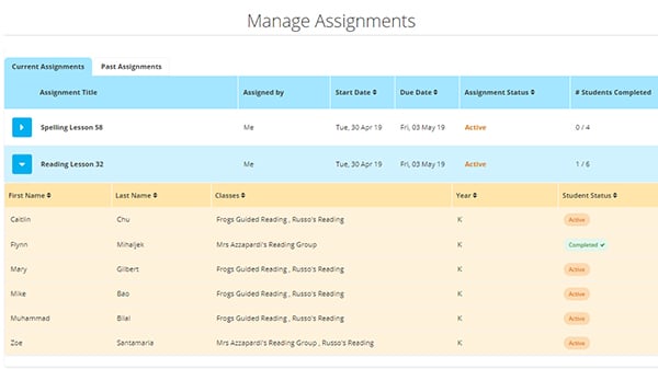 screenshot of the Manage Assignments dashboard