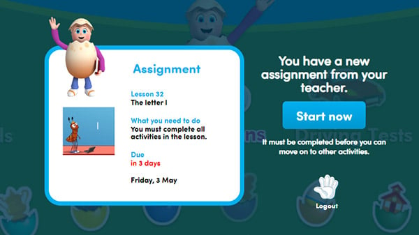 screenshot of student dashboard with assigment task